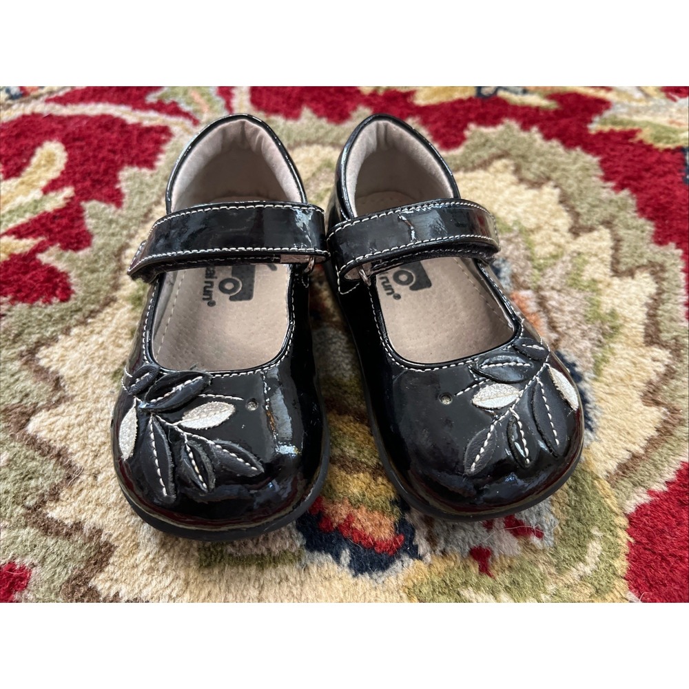See Kai Run Sz 5 Toddler Girls Mary Jane Patent Leather Black Floral Adeline